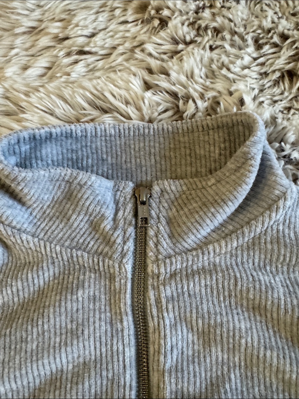 aerie Light Gray Ribbed Cropped Zip Jacket - Picture 4 of 7
